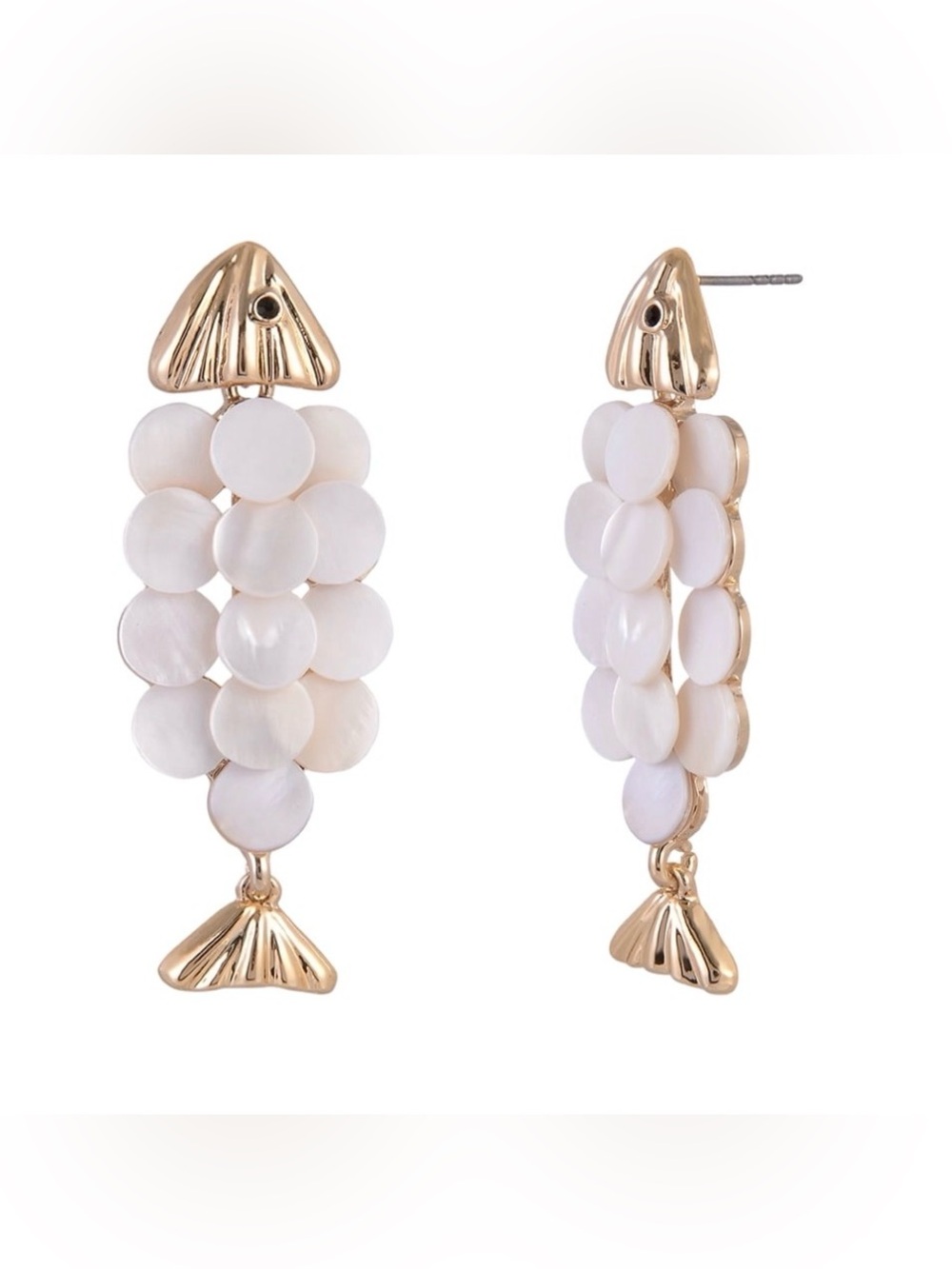Gold & White Cluster Shell Drop Earrings - Women Jewelry